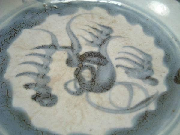 皿■古い安南染付時代物 青華 中鉢 唐草紋 中皿 骨董品 古美術 古玩■