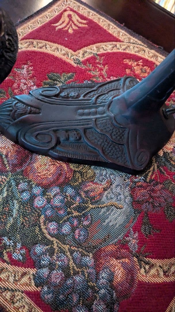 アンティーク 鳥がくわえる卓上ライト メタル製スタンド オレンジカラー