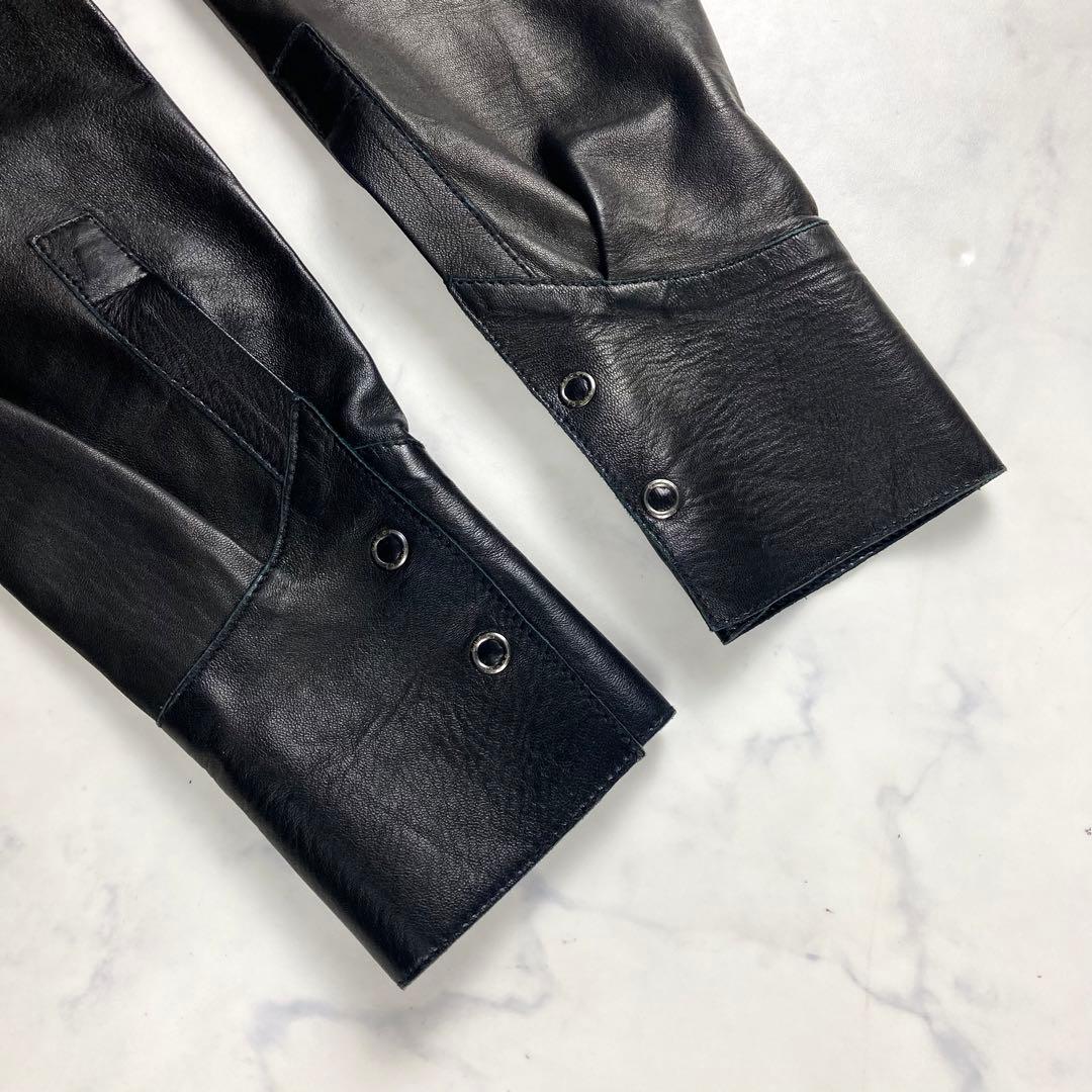 ✨美品✨GUCCI　グッチ　革　ジャケット　シャツ　ブラウス　レザー　黒