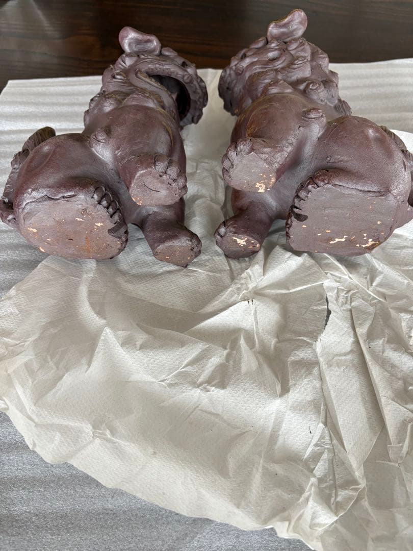 沖縄シーサー 陶器 置物 ペア ヴィンテージ 魔除け 縁起物