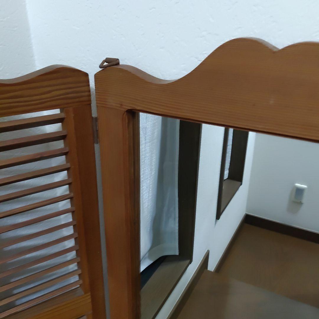 ヴィンテージ ウッドドア ミラー 両開き扉式 壁掛け 鏡 姿見 ルーパー