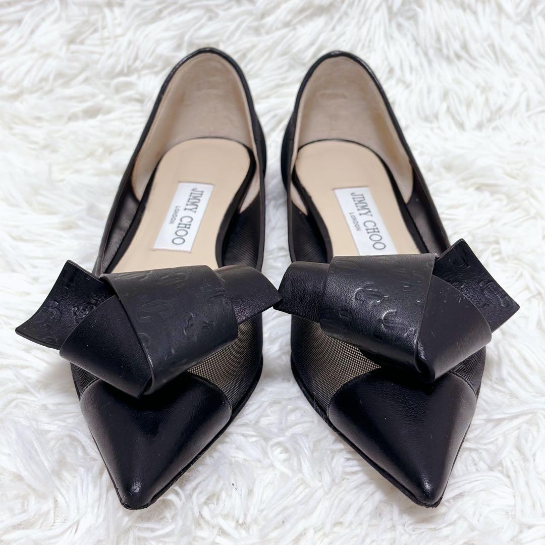 ✨外観美品✨Jimmy Choo ブラック フラットシューズ セレモニー リボン