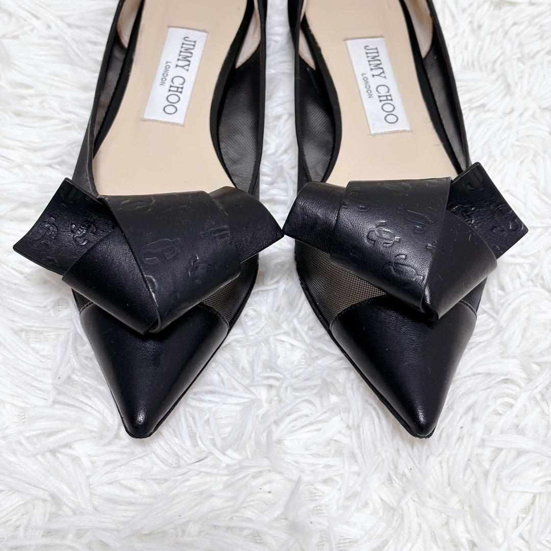 ✨外観美品✨Jimmy Choo ブラック フラットシューズ セレモニー リボン