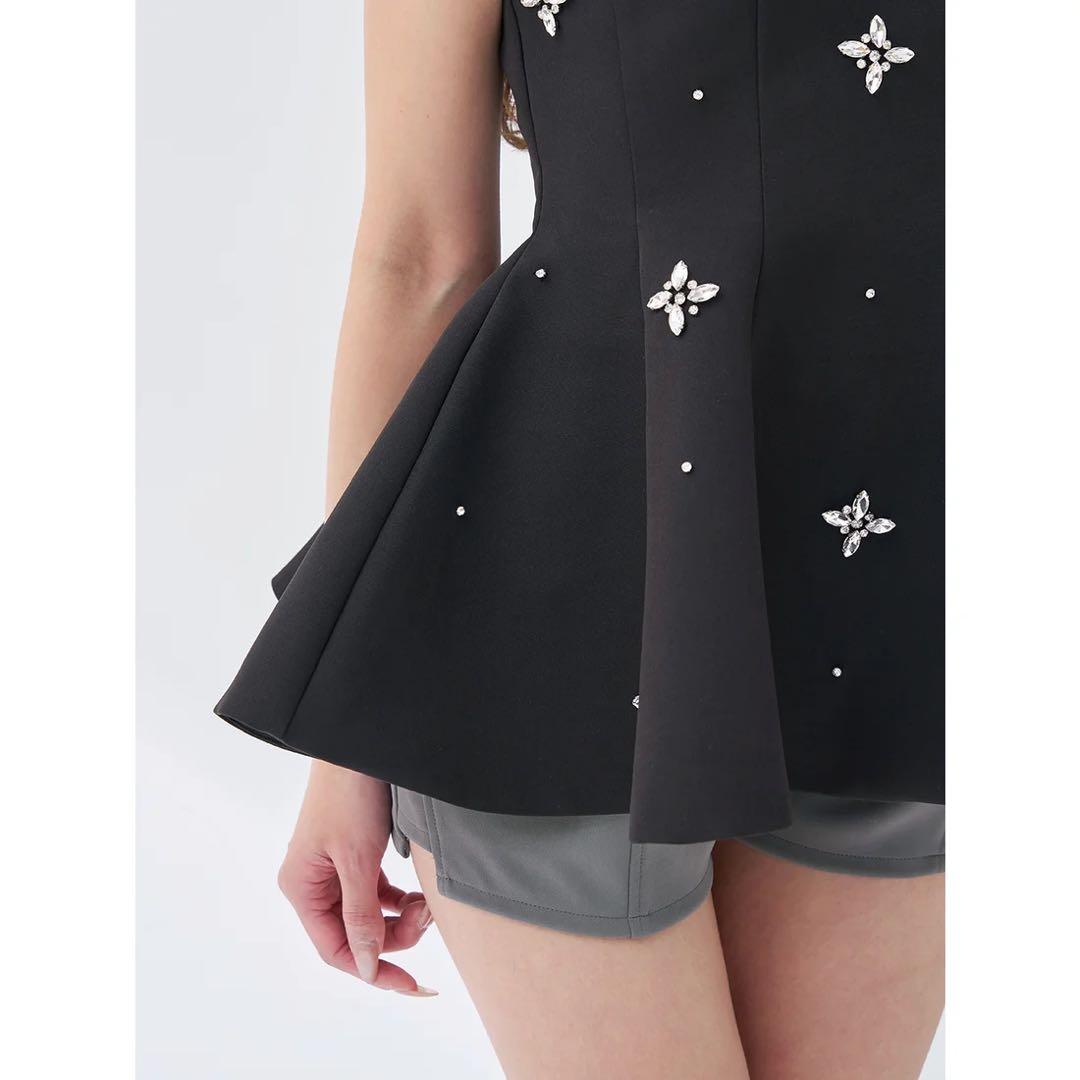 新品タグ付 ダーリッチ ビジューフレアバルーンミニドレス FL ブラック