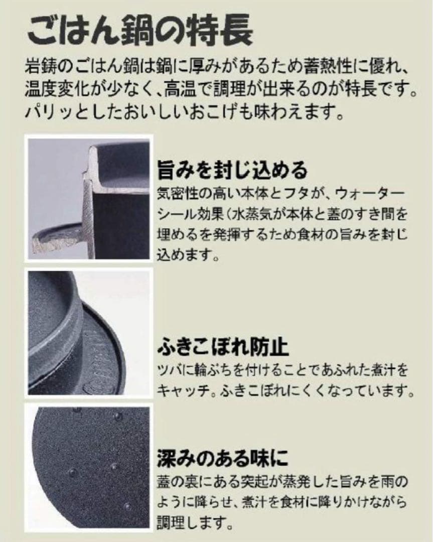 岩鋳　イワチュー　IWACHU ごはん鍋　5合炊　ご飯鍋　南部鉄器　黒