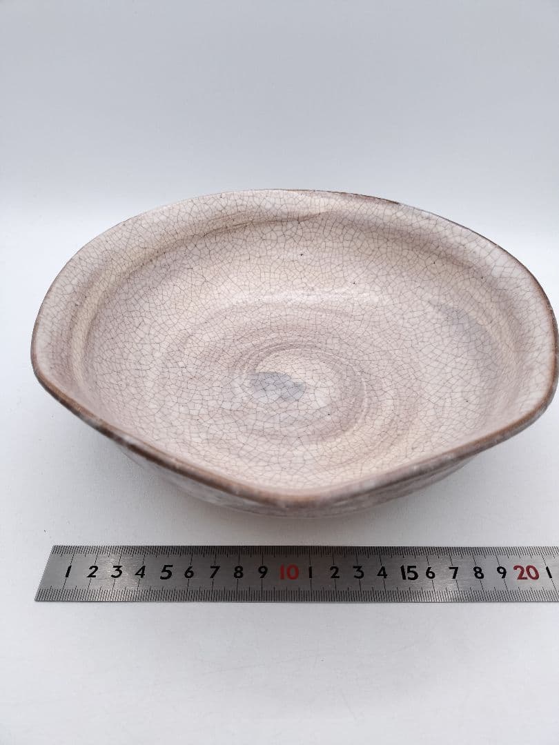 c669 菓子器 萩 六角刷毛目 岡田裕 木箱 茶道具 古物