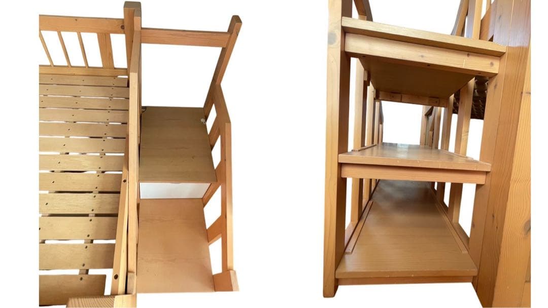 木製ロフトベッド（階段・引き出し2個付き収納抜群）ナチュラルカラー