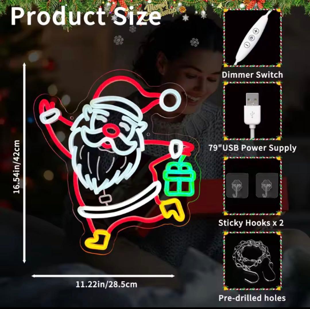LED ネオンサイン　サンタ　クリスマス　サンタクロース　X‘mas