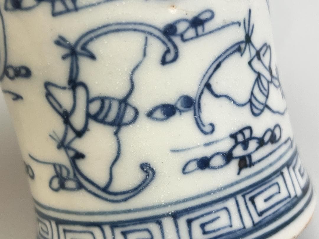 中国美術 青花 五福捧寿 染付筆筒　筆入れ 高10.5cm 旧家蔵出