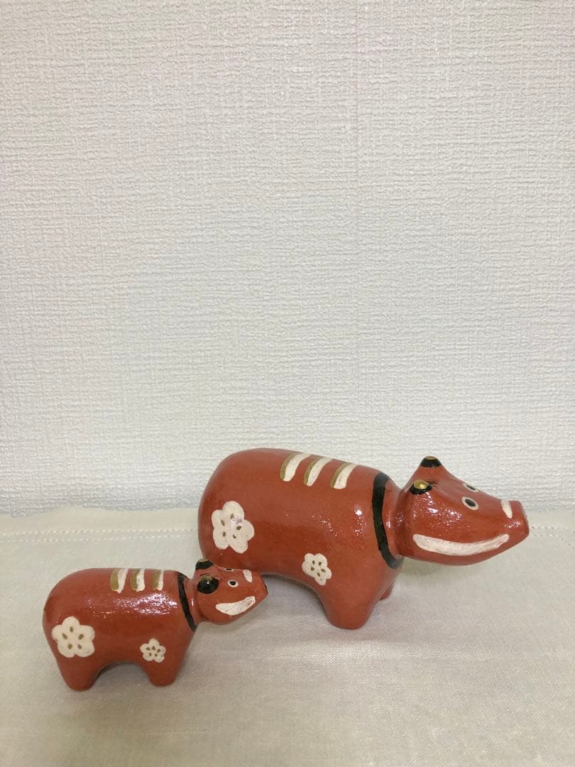 赤ベコ親子 置物 親子セット 楽入窯 焼物