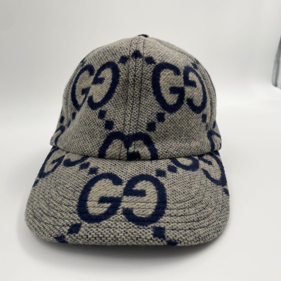 【✨未使用級】 グッチ ベースボールキャップ ジャンボGG コットン レザー