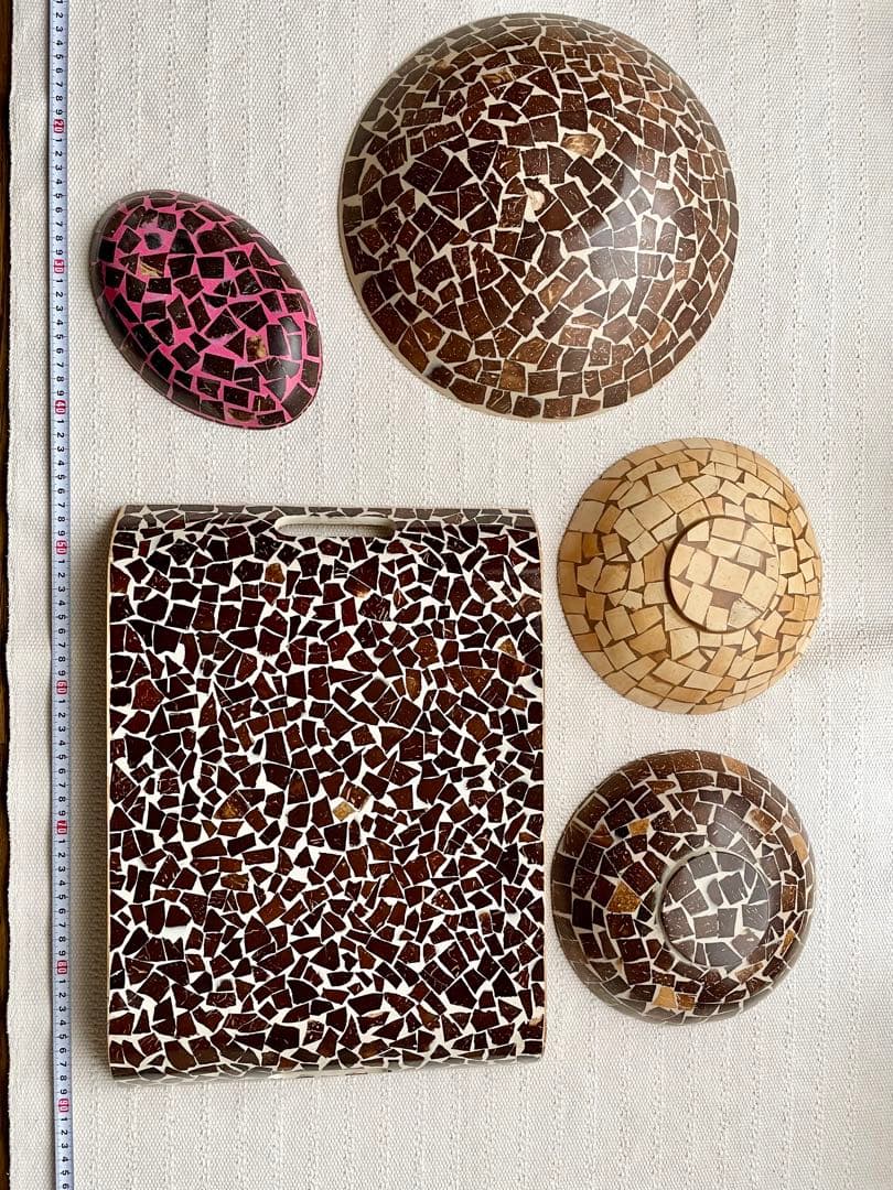 竹製トレイ、木製デコレーションボウル、木の器5点まとめて