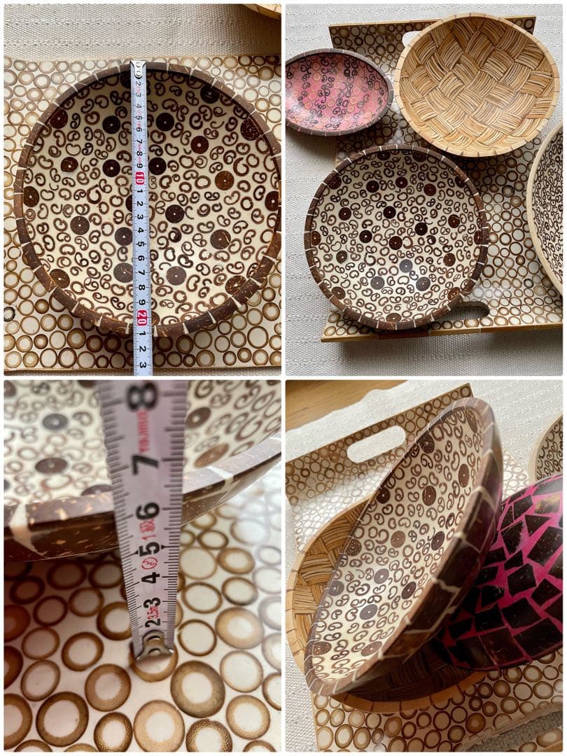 竹製トレイ、木製デコレーションボウル、木の器5点まとめて