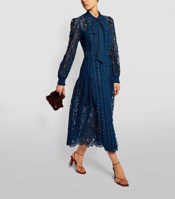 m*i様 セルフポートレイト ワンピース リボン レース 紺 UK8 未使用 B