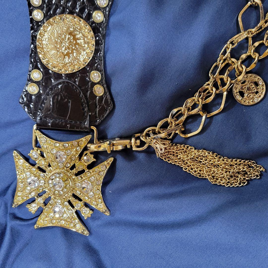 クロコダイル風ブラックファッションベルト