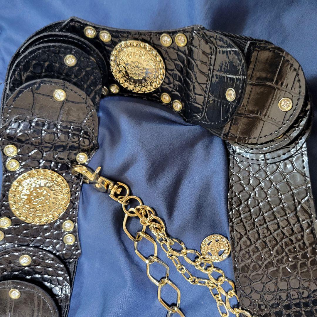 クロコダイル風ブラックファッションベルト