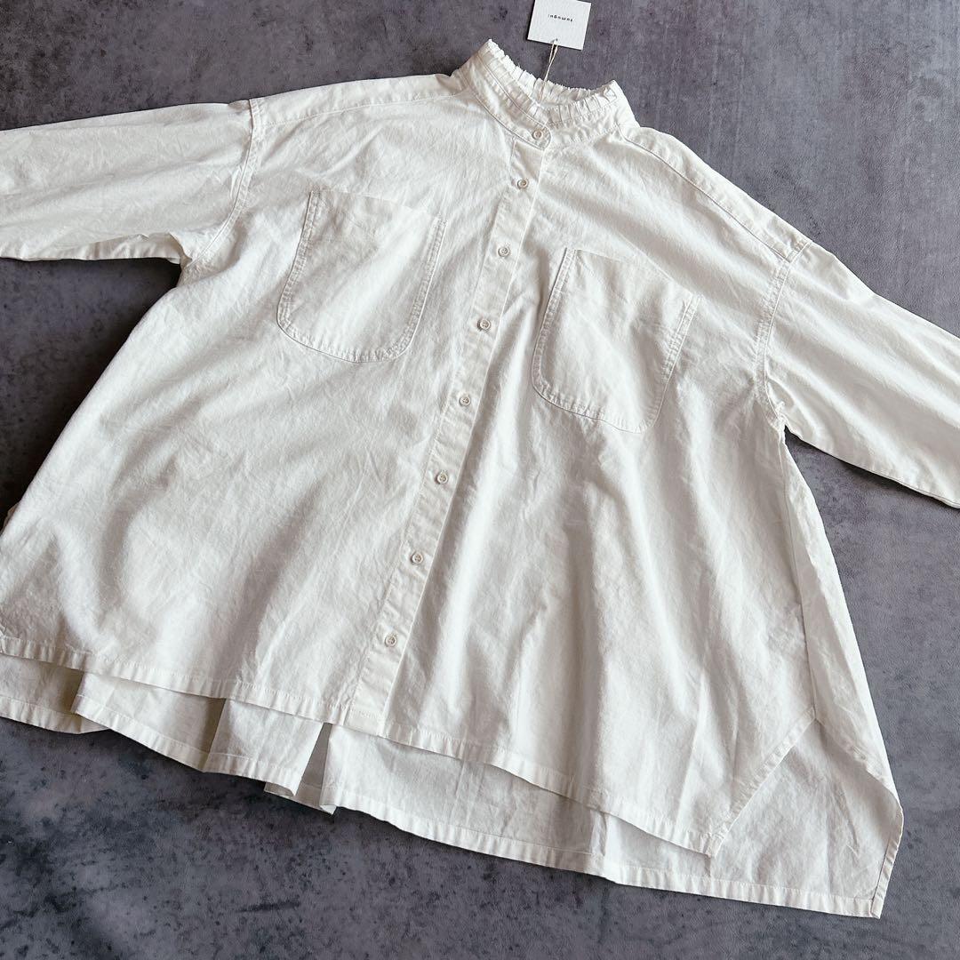 新品 tumugu ⿻ 50z コットンリネン スラブデニムロングシャツ フリル