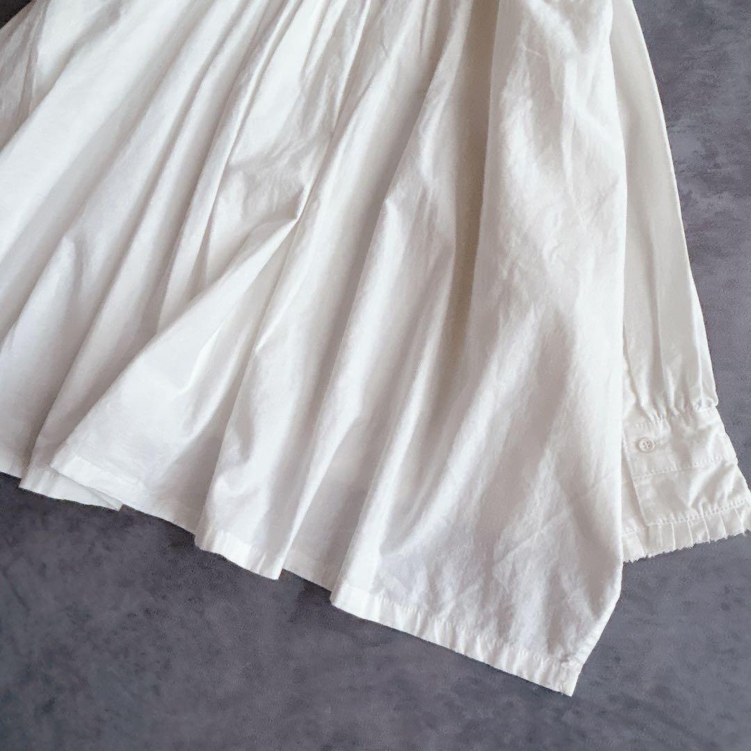 新品 tumugu ⿻ 50z コットンリネン スラブデニムロングシャツ フリル