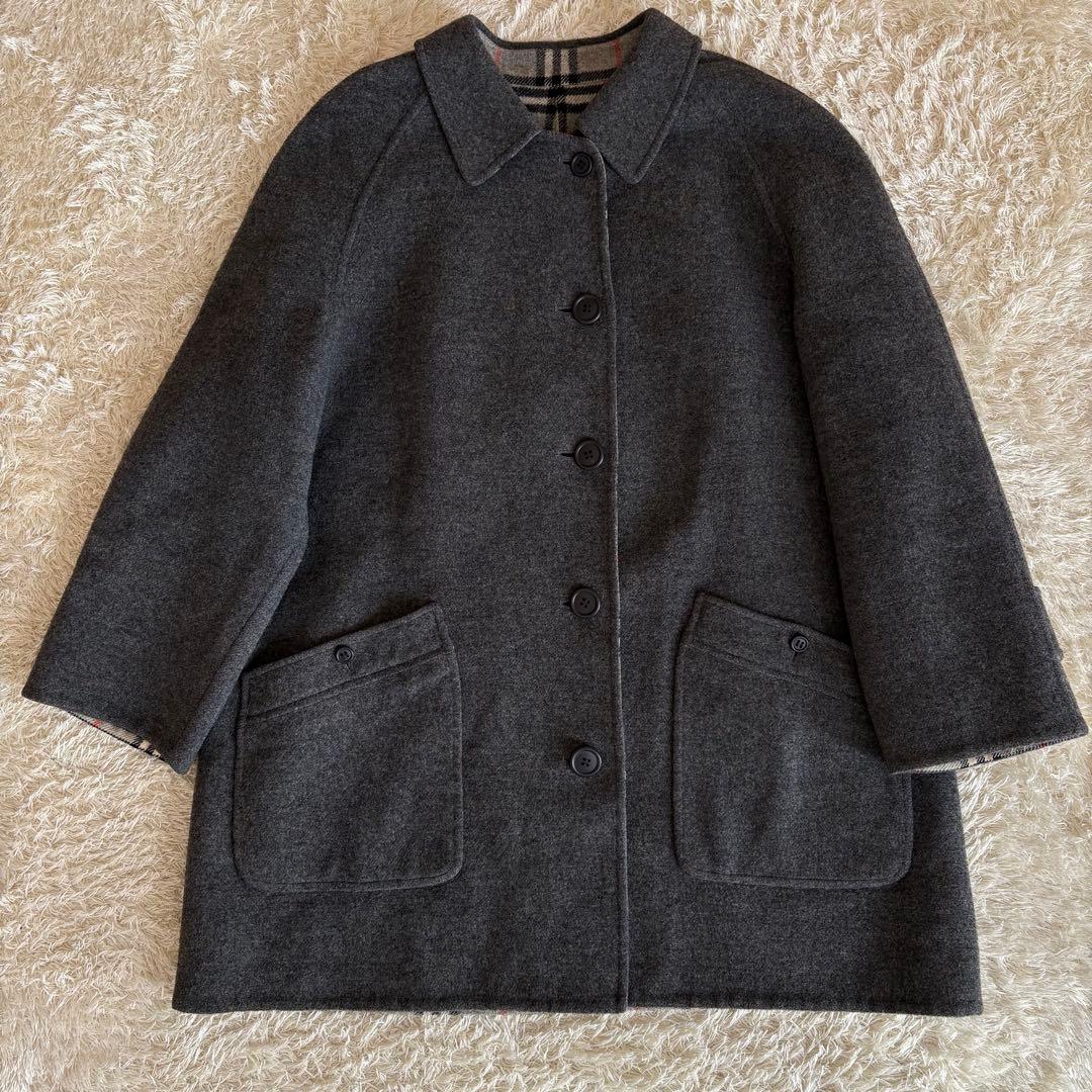 ❤️人気◆バーバリー ダブルフェイス リバーシブル コート ラムウール グレー