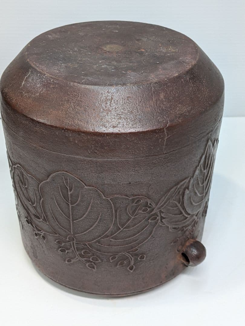 P973 釜師 平松宗信 東陽坊釜 桐地紋 茶道具 共箱 釜鐶 象嵌 筒釜