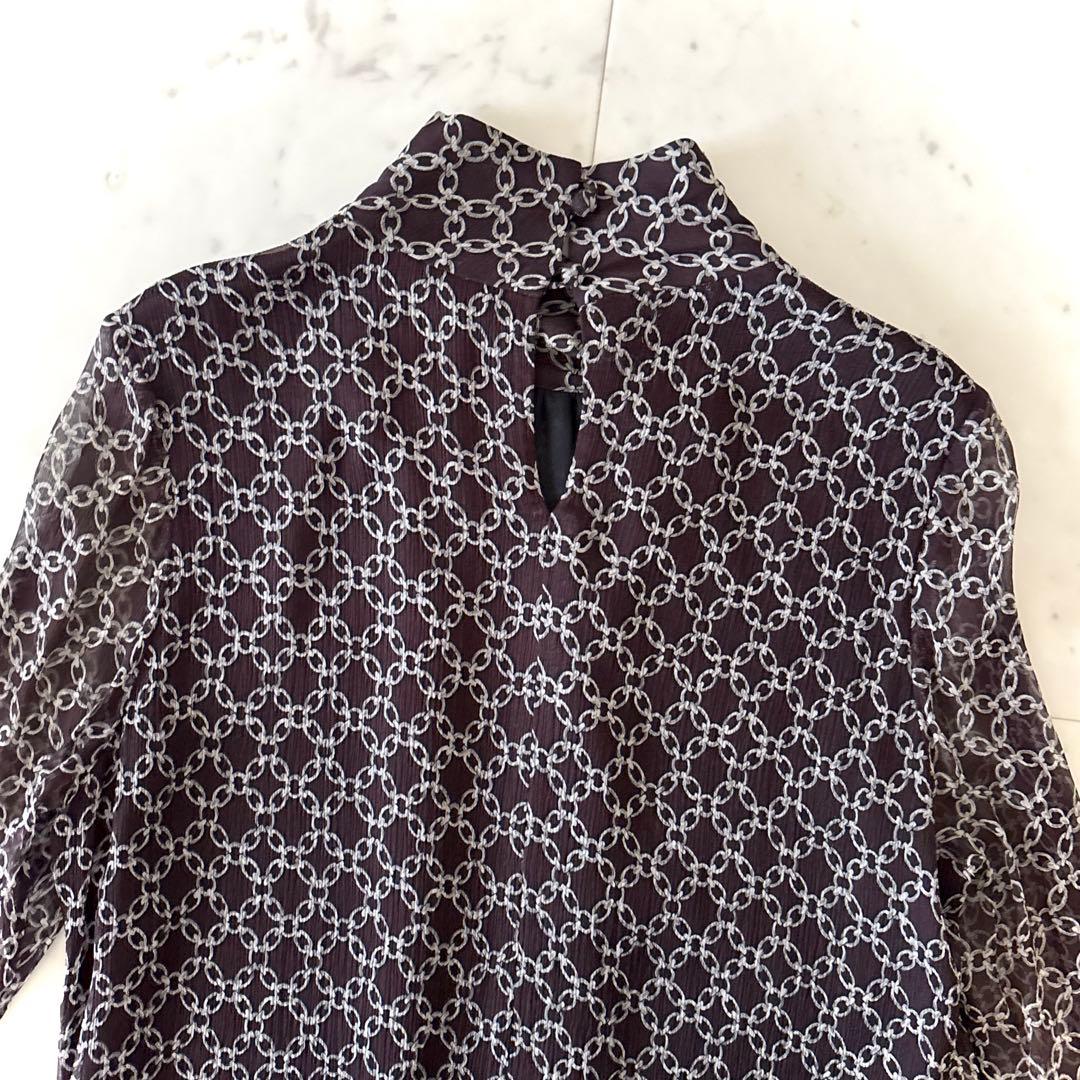 美品 ダーマコレクション シルク100％ チェーン柄 ボウタイ付きブラウス M