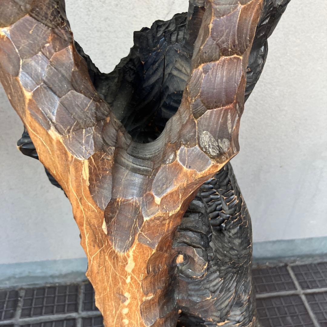 昭和レトロ 秀樹作 木製 木彫り 一刀彫 彫刻 クマ 熊 木登り熊 親子 縁起物