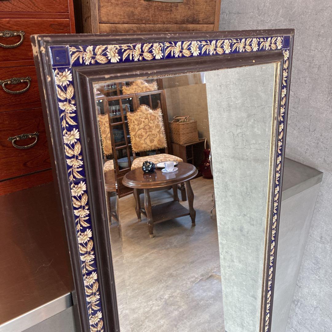 イタリア製　壁掛けミラー　木製