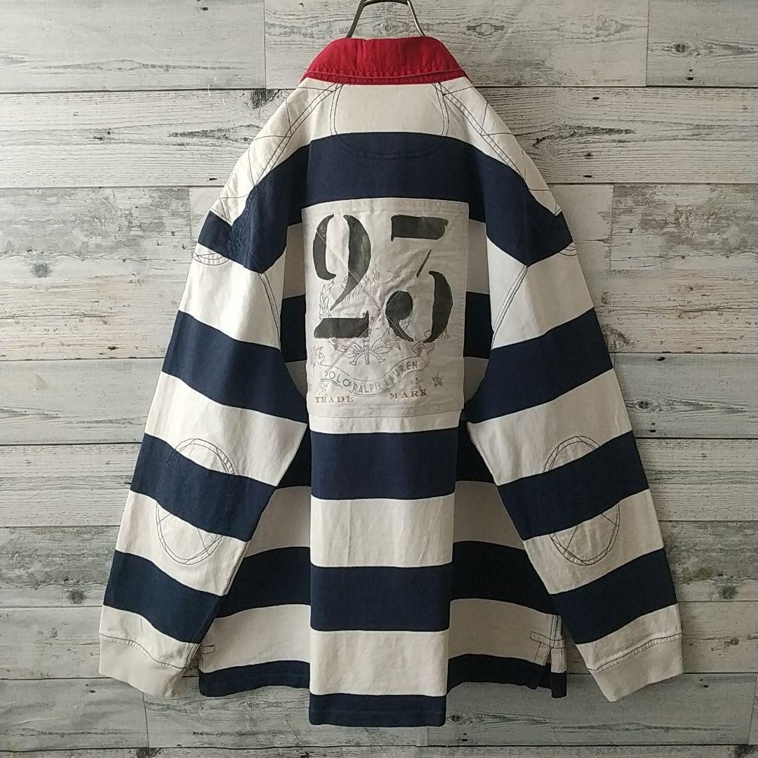 希少☆ポロバイラルフローレン 太ボーダー 刺繍 イギリス 襟切替 ラガーシャツ