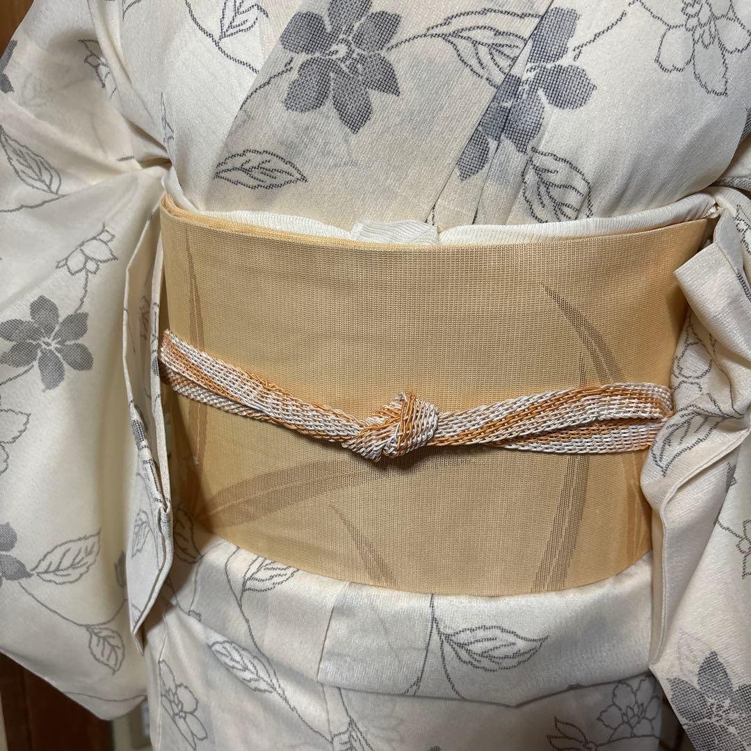 未使用級 美品 単衣　紗紬風　小紋 夏　フルセット 高級化繊