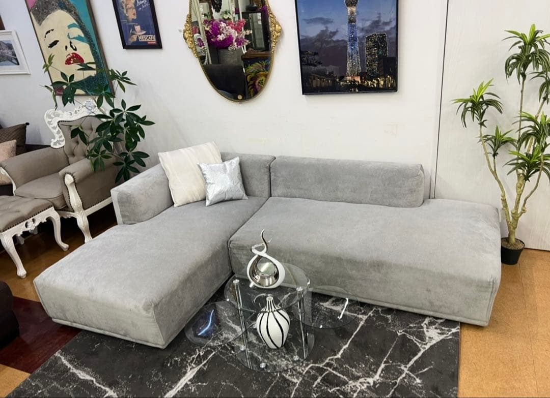 【地域限定無料配送】 Francfrancフランフラングレー L字型ソファ