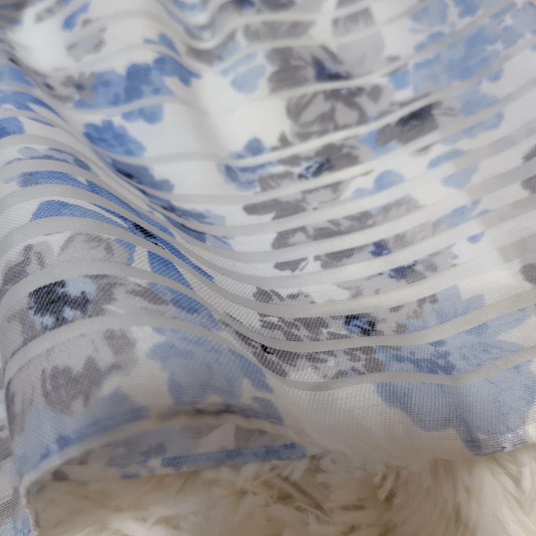 【美品♡人気デザイン】エムズグレイシー　シアーフラワーリボンフレアワンピース　青