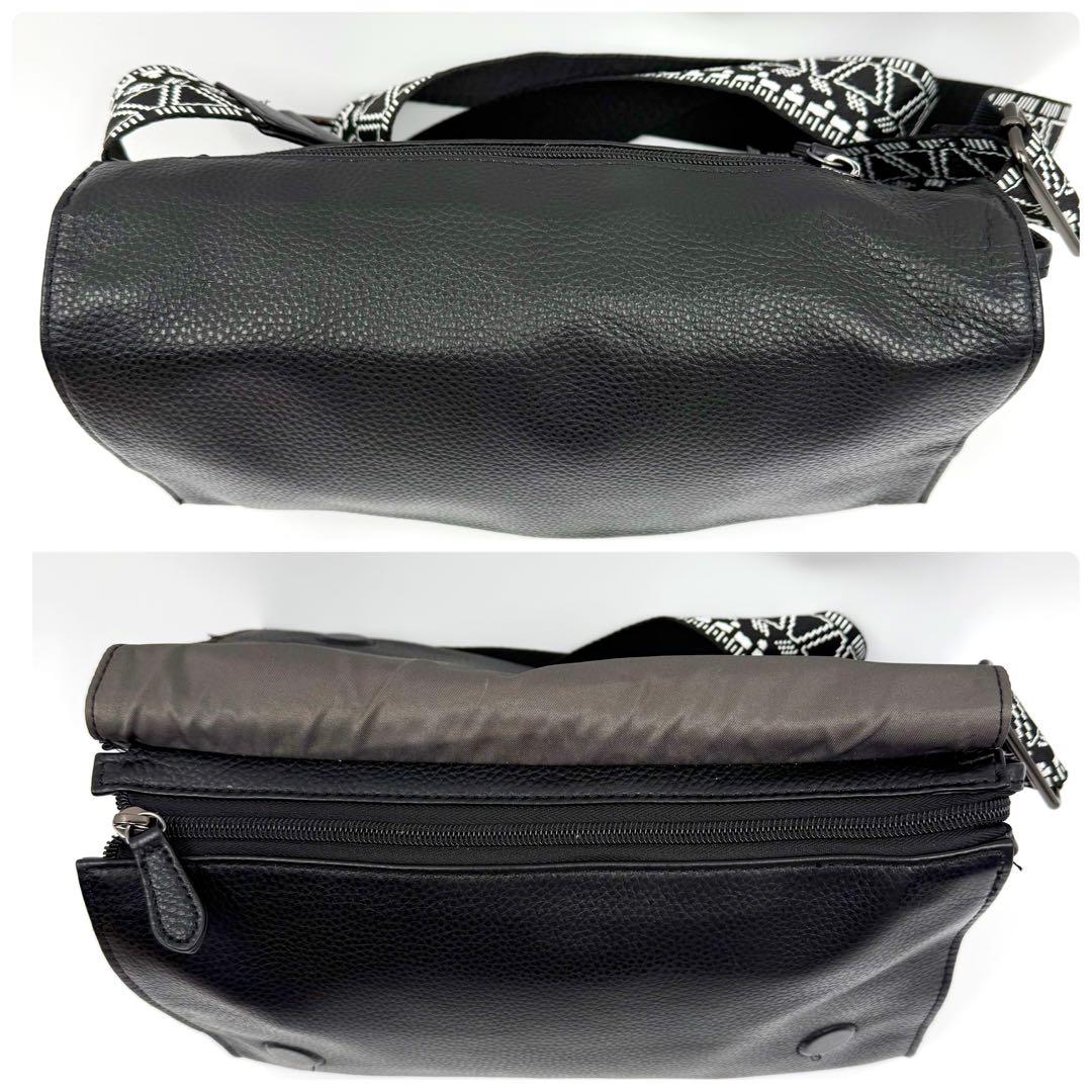 WEB限定イアパピヨネ 柄ワイドテープ ショルダーバッグ ブラック 幾何学 模様