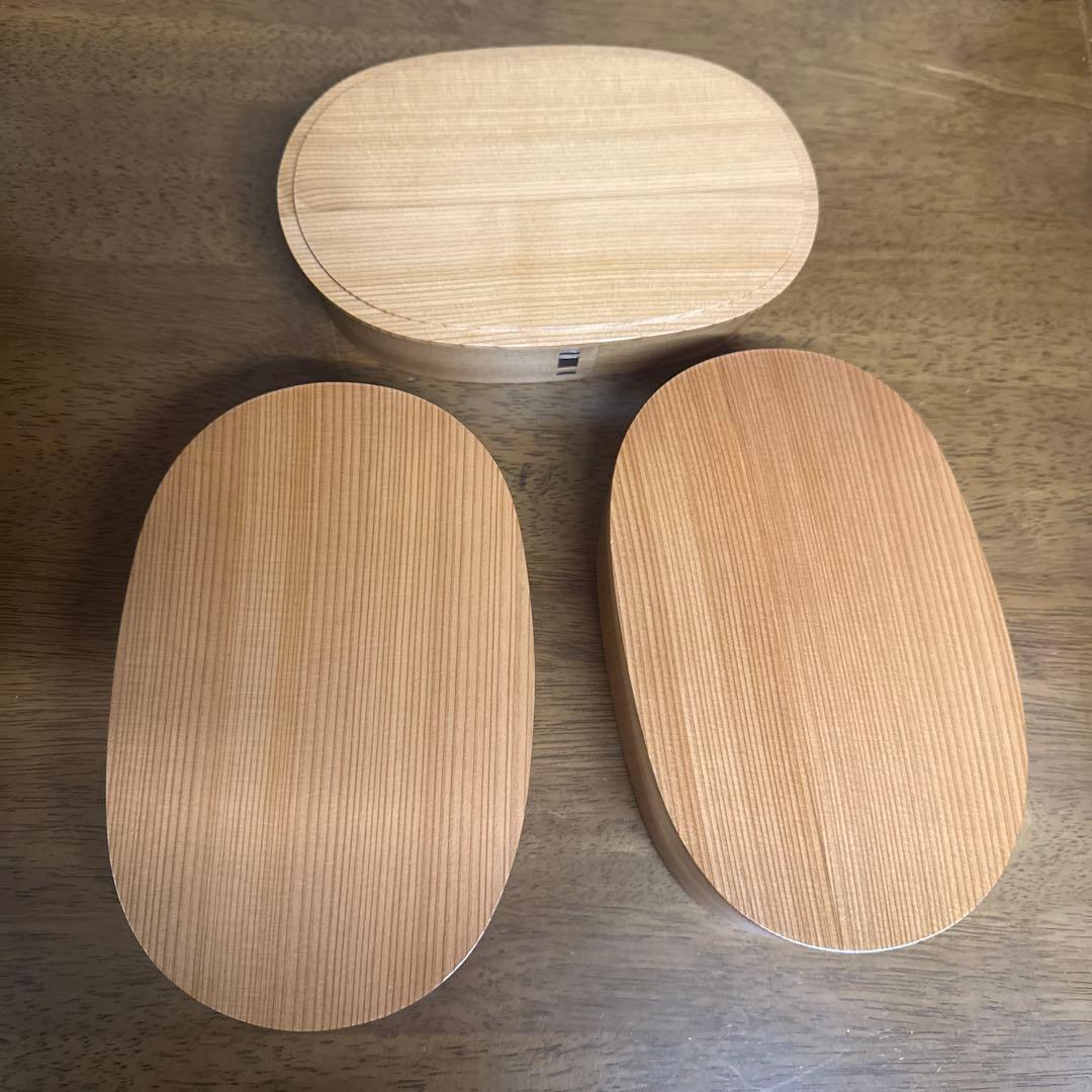 秋田　曲げわっぱ　未使用　弁当箱 朱塗　2段重ね