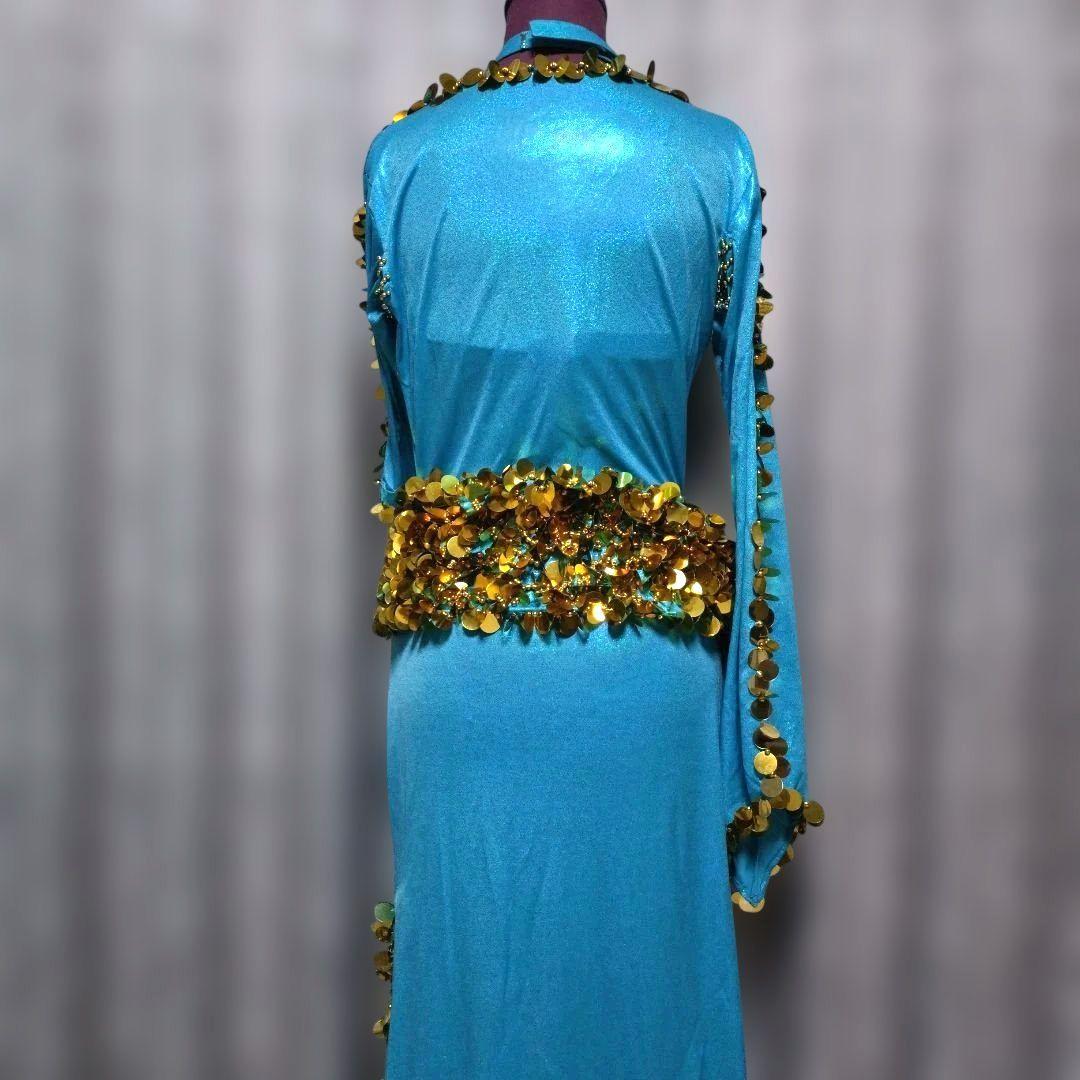 サハルオカーシャ ベリーダンス衣装 ブルー バラディドレス サイーディドレス