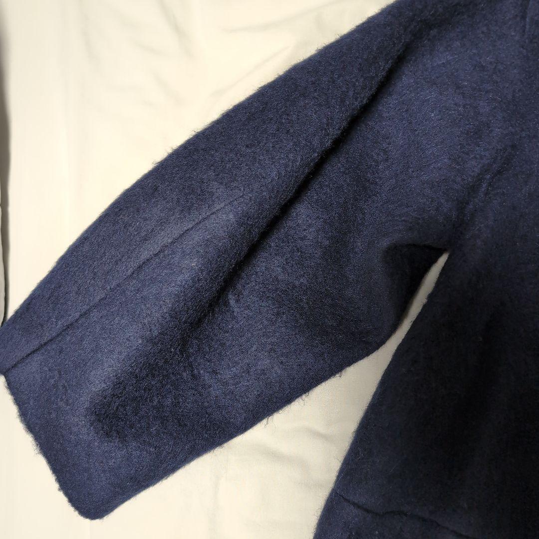 SHIPS any シャギー ノーカラー コクーン コート ネイビー 24AW