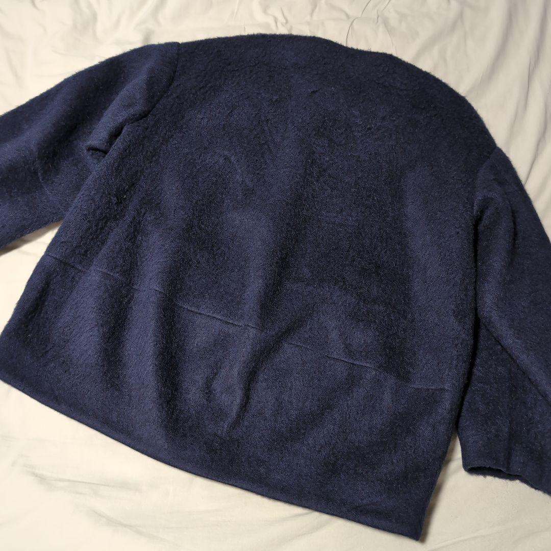 SHIPS any シャギー ノーカラー コクーン コート ネイビー 24AW