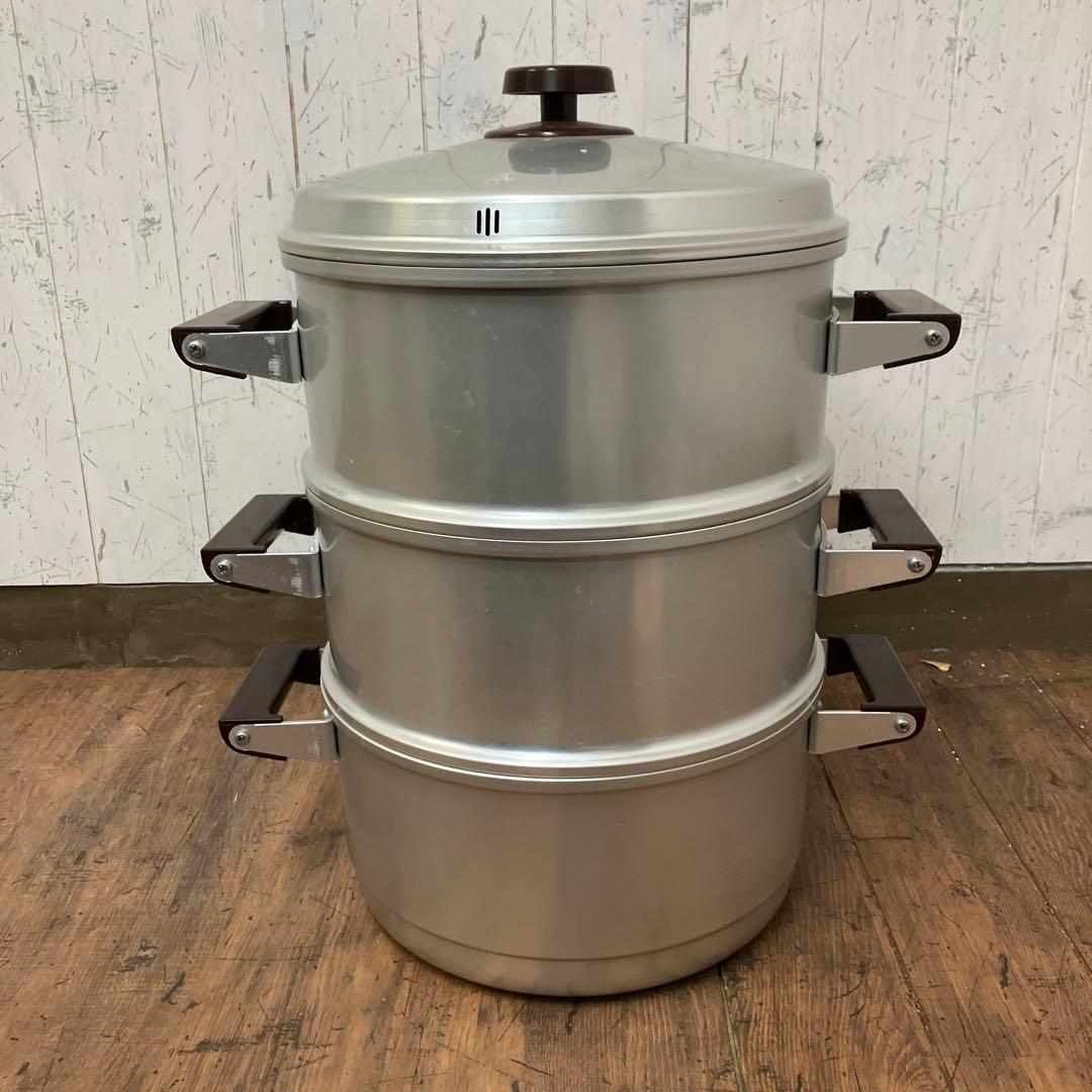E-2 昭和レトロ ホクセイ ながらセイロ 3段式 アルミ製 蒸し器 両手鍋