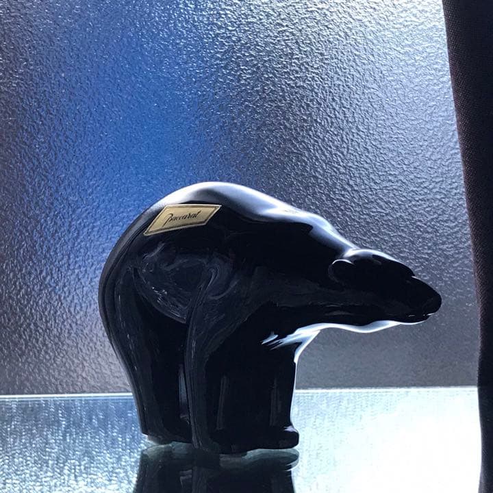 希少美しい艶バカラBACCARATブラッククリスタル熊ジョルジュ シュヴァリエ作