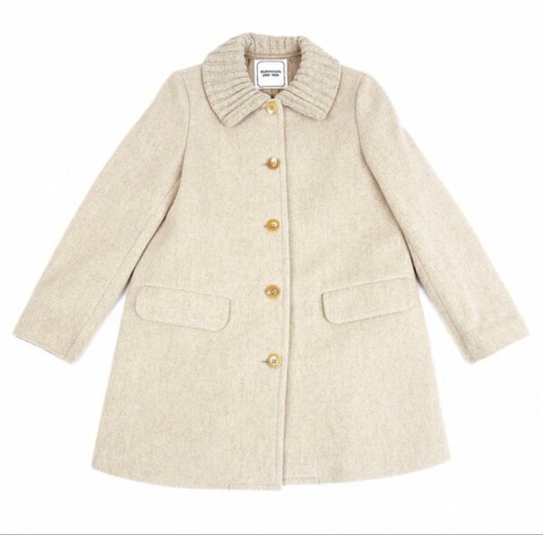 極美品 マドモアゼルノンノン ニット襟 ウールコートベージュ系 日本製 ゆったり