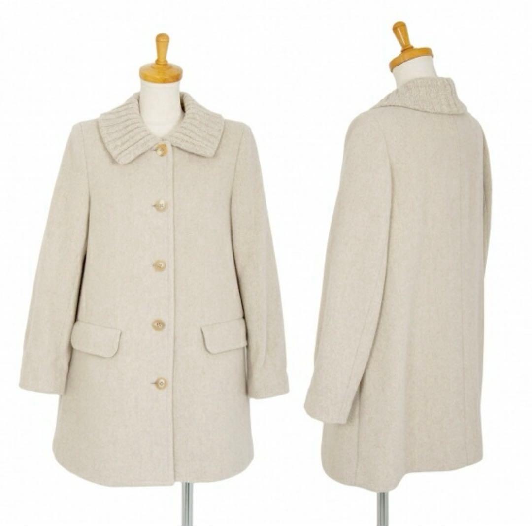 極美品 マドモアゼルノンノン ニット襟 ウールコートベージュ系 日本製 ゆったり