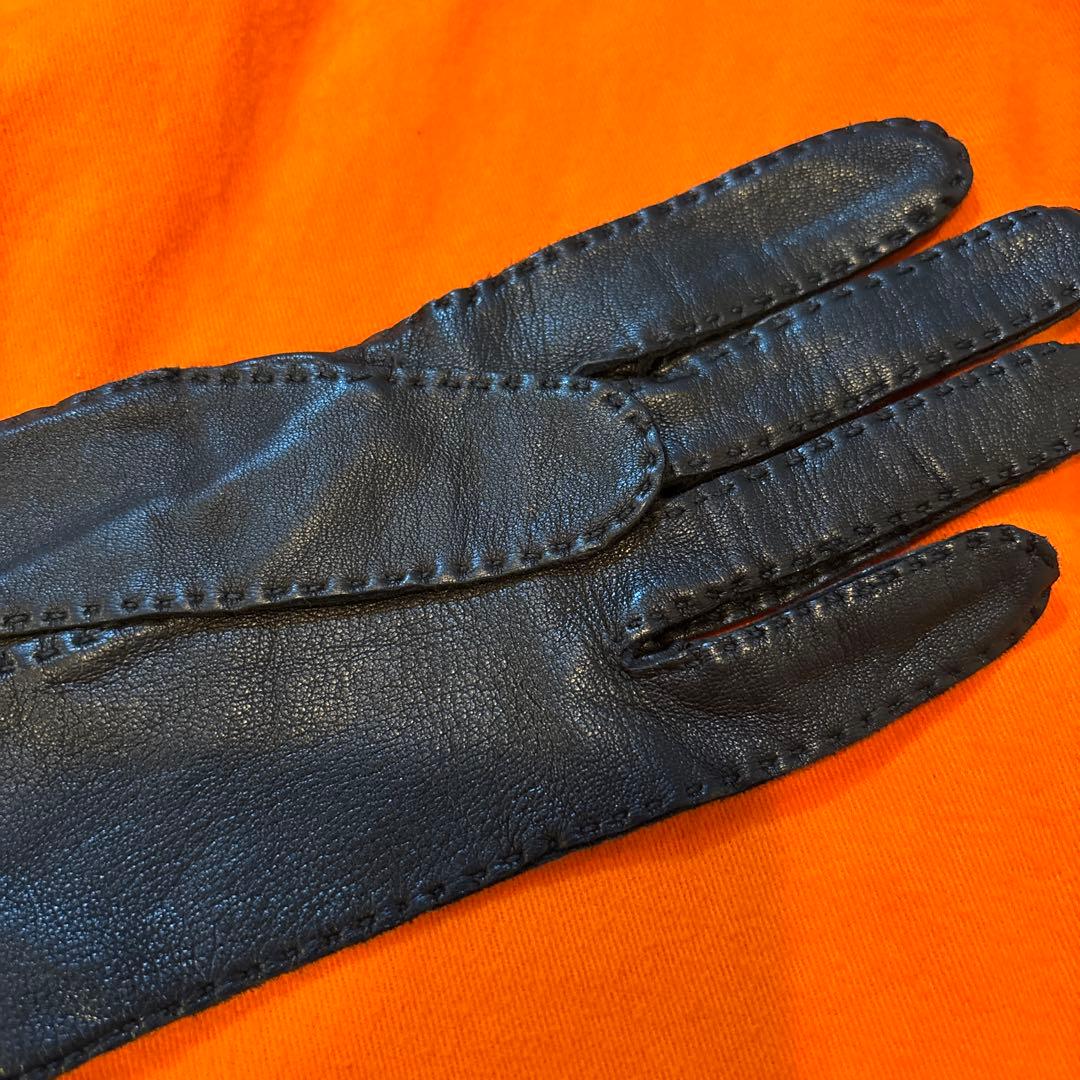 未使用美品エルメスラムスキンレザー ロンググローブ ブラック