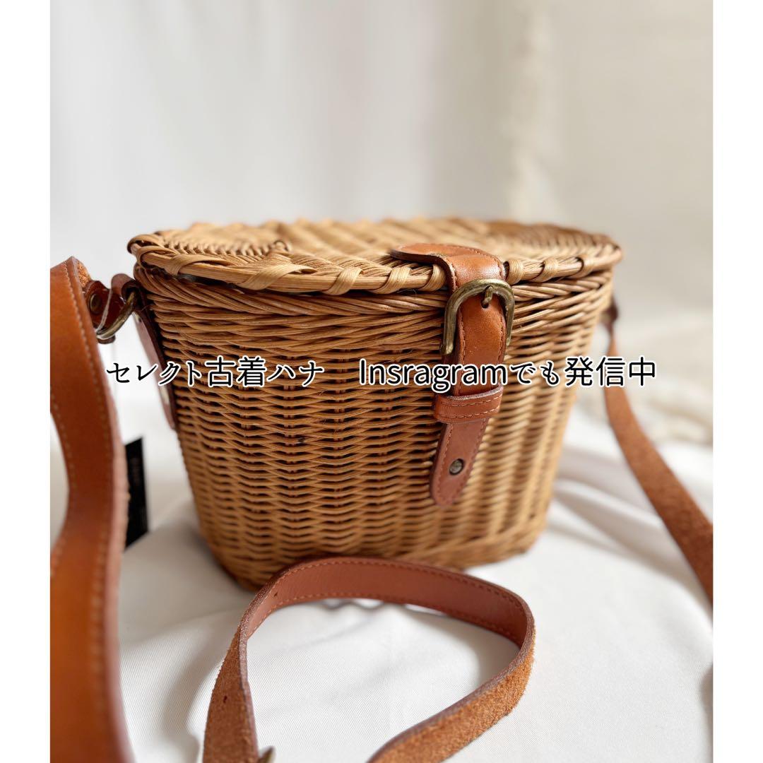 25115 ラタン　かご　バスケット　ショルダー　バスケットバッグ レザー