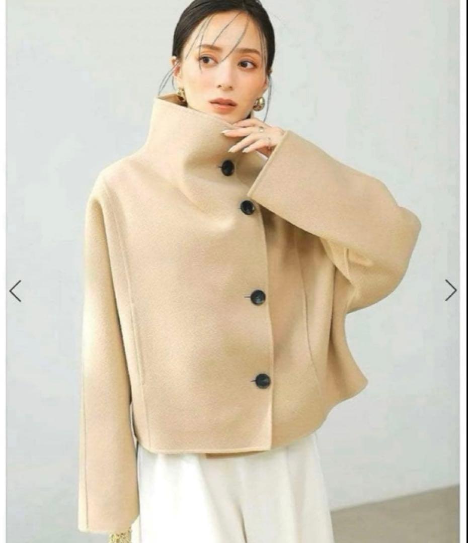 anuans スタンドネックリバーショートコート