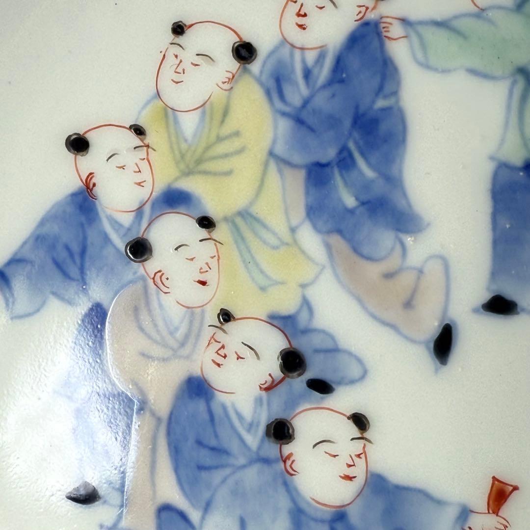 大正〜昭和前期　山口森太郎　最上位作　瀬戸口富右衛門窯　染錦　戯唐子絵皿　十枚