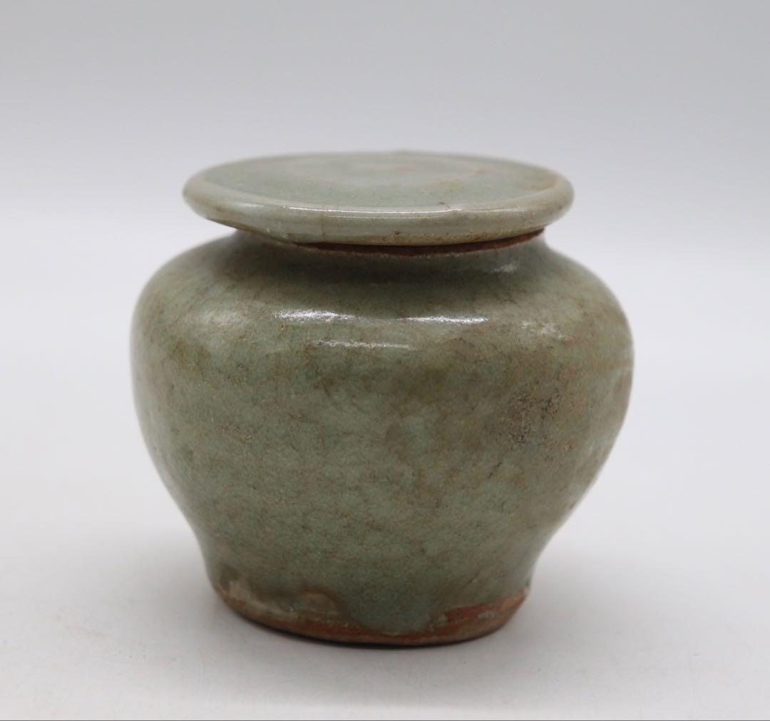 中国　宋時代　青磁小壺　龍泉窯　茶入　木箱付　送料込み250204