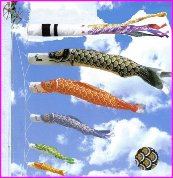 即納！激安！■鯉5匹！千鳥吹流♪ゴールド鯉のぼり3ｍ8点セット ■ポール別売