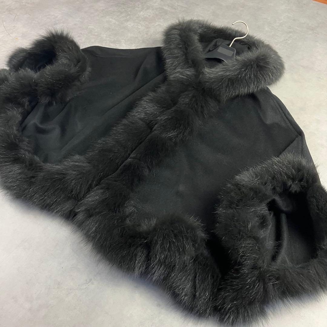 SAGA FURS サガファー カシミヤケープ ポンチョ 黒 フォックス 和装