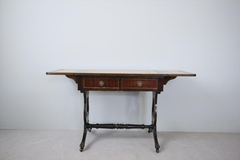 英国アンティーク木製ドロップリーフソファテーブル/折畳机バタフライ(92-282