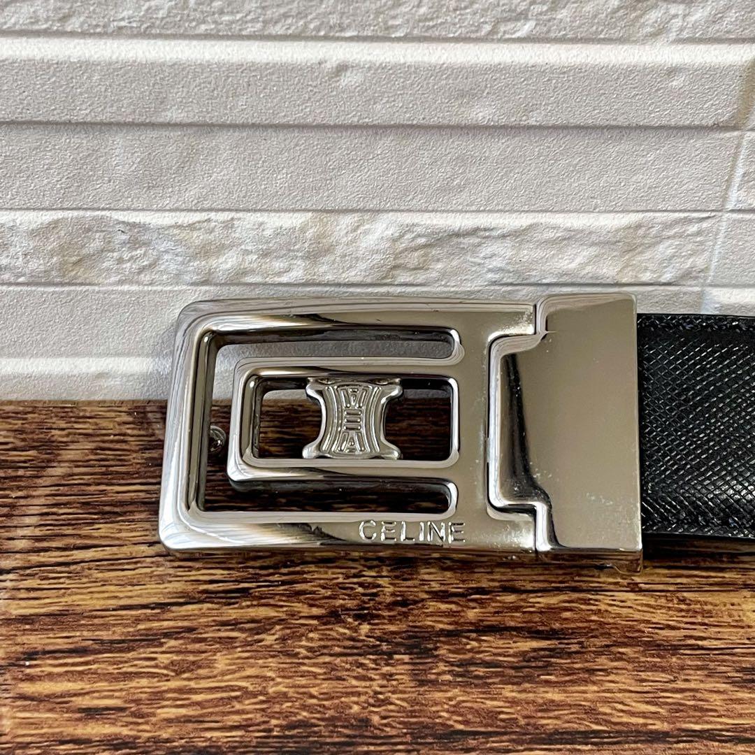 美品 セリーヌ レザー トリオンフ ロゴ シルバー金具 バックル ベルト 黒