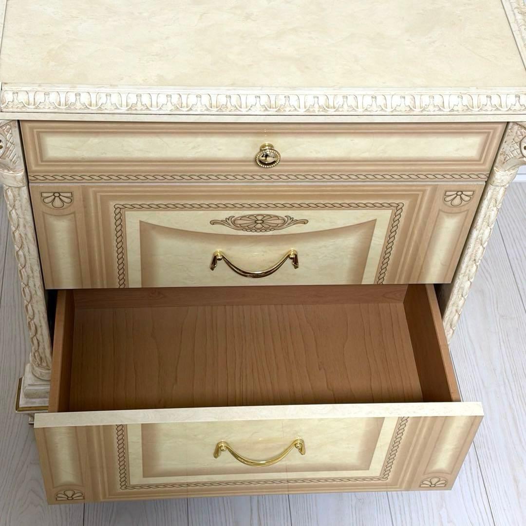 ロココ調 アンティーク サイドチェスト 3段 アイボリー